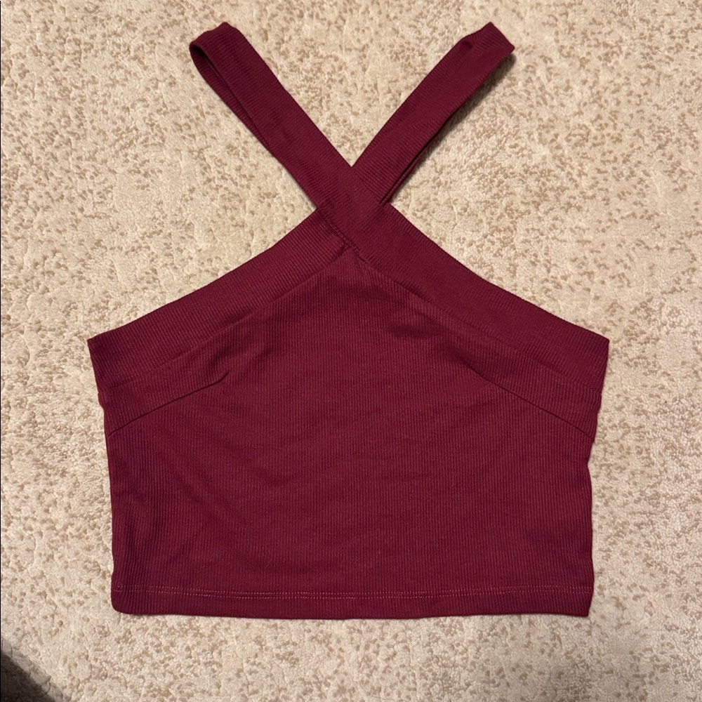 SHEIN Burgundy Cross-Strap Crop Top